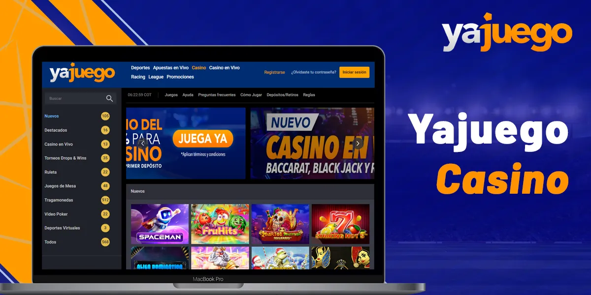 Sección de casino en línea en el sitio de Yajuego para usuarios de Colombia