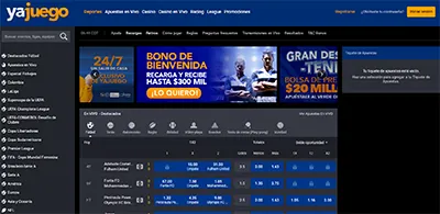 Página de inicio de la casa de apuestas Yajuego